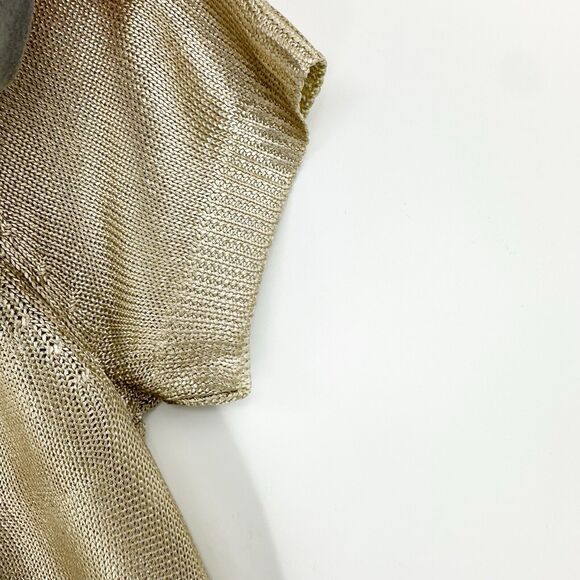 Jones New York Women Metallic Knit Sweater M Gold Elegant Holiday Festive Hi-low - Picture 5 of 7
